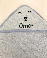 מגבת קפוצ'ון לתינוק עם שם התינוק - צבע תכלת