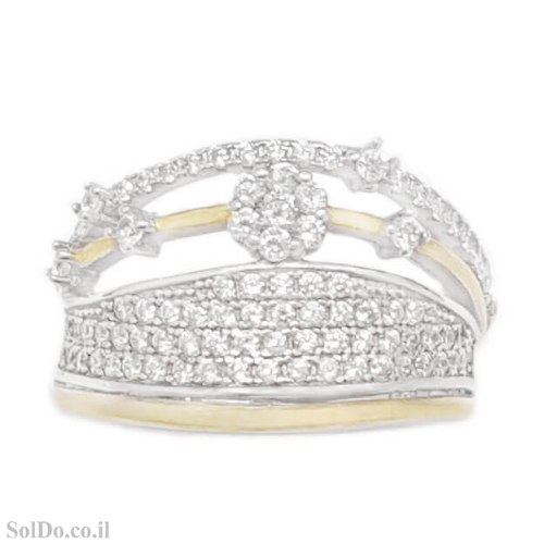 טבעת מכסף רחבה משובצת אבני זרקון ושילוב גולדפילד RG6354 | תכשיטי כסף | טבעות כסף