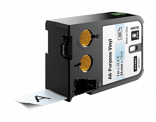 סרט סימון ויניל שחור על רקע שקוף Dymo 1868743 XTL All-Purpose Vinyl 24mmX7m