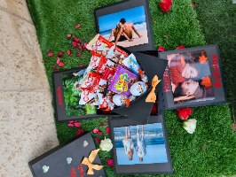 קופסא מתפוצצת - תמונות & שוקולד & פרחים