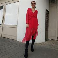 שמלת מעטפת שיפון - אדומה