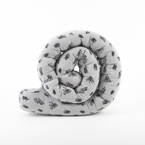 לולי שבלולי אפור בהיר -הדפס מקושקש - נחשוש מכותנה אורגנית- 2 מטר- עם חוטים מיועדים לקשירה למיטה