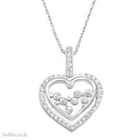 תליון לב מכסף משובץ אבני זרקון T6096