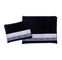 סט טלית תפילין דגם ריבועים כחול כסף/זהב