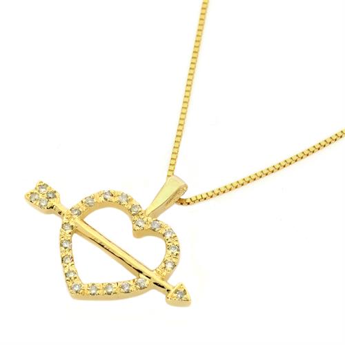 שרשרת ותליון זהב חץ בלב בזרקונים