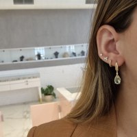 עגילי זהב טיפה בזהב 14 קרט משובצים אבן חן אמטיסט ירוקה