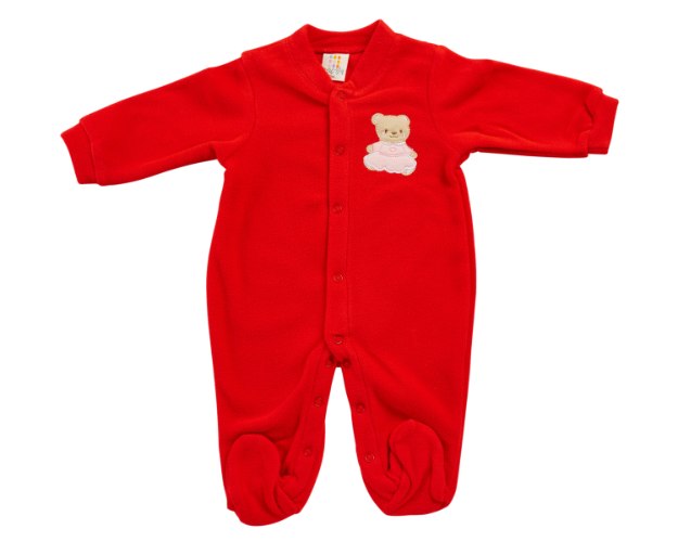 אוברול פליז דובה קטנה אדום