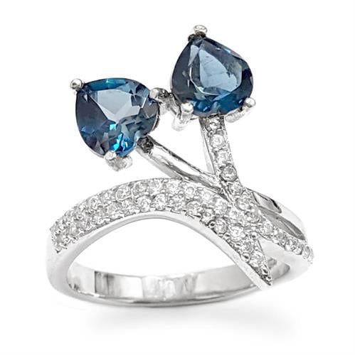 טבעת מכסף משובצת אבני טופז כחולה וזרקונים RG1566 | תכשיטי כסף 925 | טבעות כסף