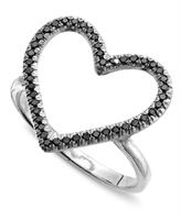 טבעת לב יהלומים שחורים זהב לבן