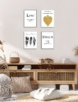 רביעיית תמונות השראה לב זהב, אהבה, חלום ונוצות ש/ל דגם 8