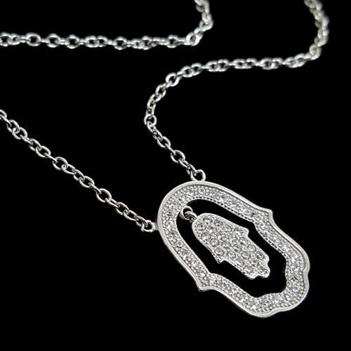 תליון כסף חמסה משובץ זרקונים כולל שרשרת כסף T8030