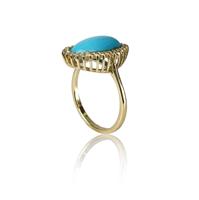 טבעת זהב משובצת אבן טורקיז ויהלומים