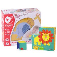 קלאסיק מוצרי עץ - פאזל קוביות עץ חיות