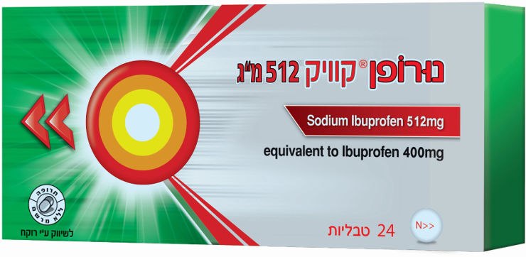 נורופן קוויק 512 מג לשיכוך כאבים קלים עד בינוניים ולהורדת חום 24 טבליות