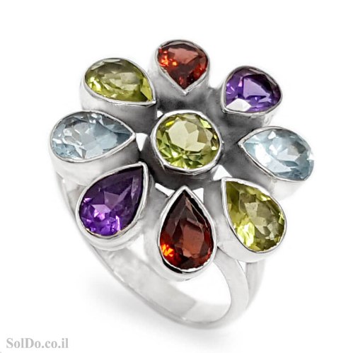 טבעת מכסף משובצת אבני חן RG6274 | תכשיטי כסף 925 | טבעות כסף