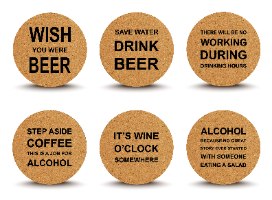 6 תחתיות עגולות שונות על אלכוהול