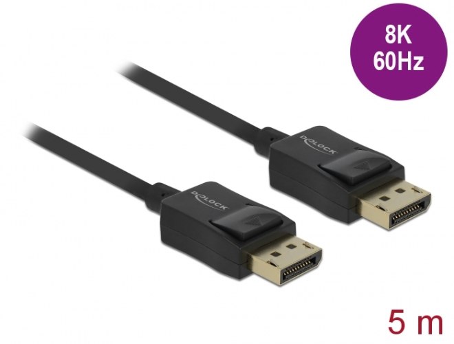 כבל מגשר DisplayPort זכר לחיבור DisplayPort זכר באורך 5 מטר Delock Coaxial DisplayPort 8K 60Hz