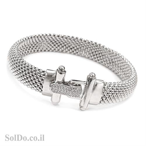 צמיד מכסף גמיש עם סגר מעוצב אבני זרקון Z3055 | תכשיטי כסף 925