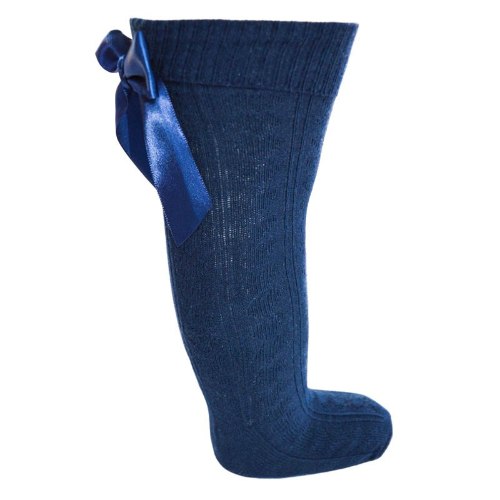 גרב ברך פפיון סטן אחורי - כחול נייבי