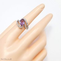 טבעת מכסף משובצת אבן אמטיסט וזרקונים RG6296 | תכשיטי כסף 925 | טבעות כסף