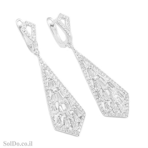 עגילים מכסף תלויים משובצים אבני זרקון A8831 | תכשיטי כסף 925