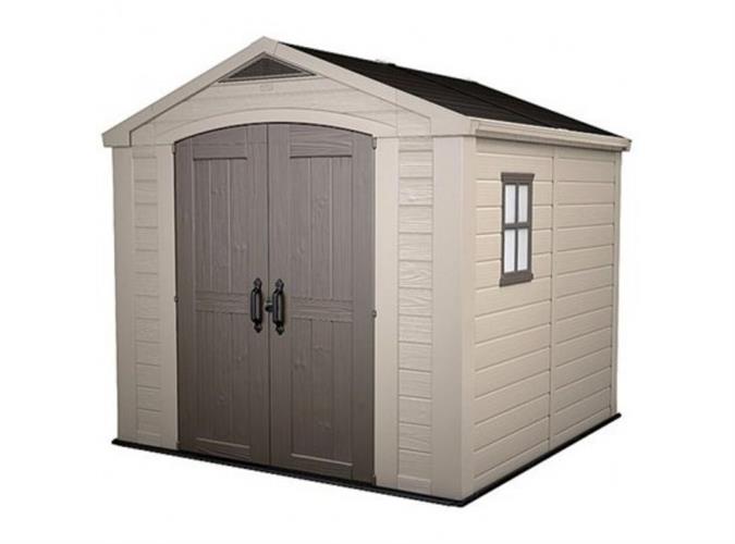 מחסן גינה עשוי פלסטיק דגם פקטור 8*8 במידות 2.56X2.56