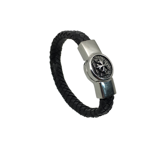 צמיד לגבר ולאשה עור אבזם פלדת אל חלד KK041700176IN