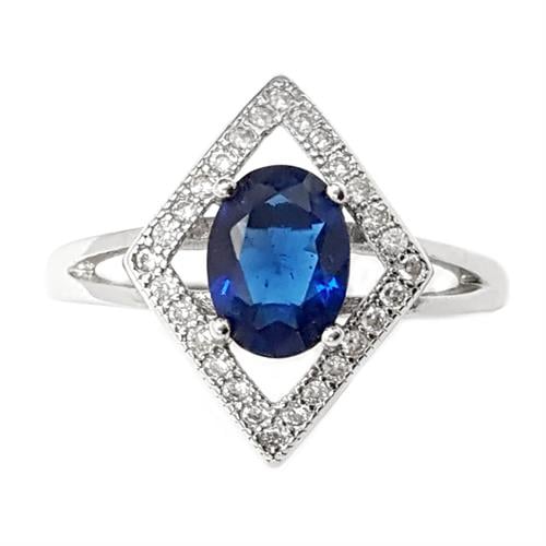 טבעת כסף משובצת אבן זרקון כחולה וזרקונים קטנים RG5646 | תכשיטי כסף 925 | טבעות כסף