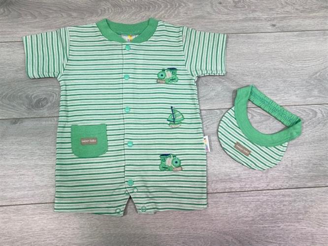 אוברול קצר + קסקט פסים קטר ירוק