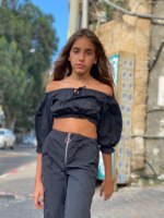 חליפת מכנס וטופ ריטה ניילון שחור