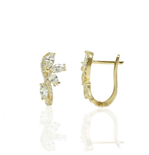 עגילים משובצים זרקונים בסגנון פרח בזהב 14 קראט