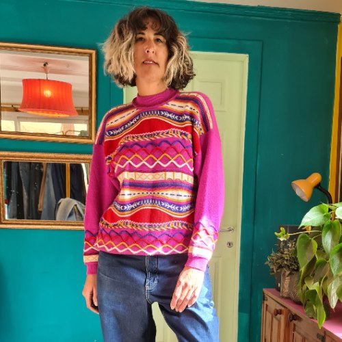 סוודר ניינטיז ורוד מידה L