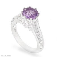 טבעת מכסף משובצת אבן אמטיסט ואבני זרקון RG6311 | תכשיטי כסף 925 | טבעות כסף