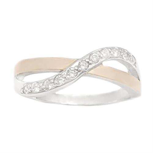 טבעת מכסף מצופה זהב 9K משובצת אבני זרקון  RG6084 | תכשיטי כסף | טבעות כסף