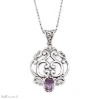 תליון מכסף מעוצב משובץ אבן אמטיסט T6226 | תכשיטי כסף