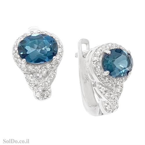 עגילי כסף משובצים אבני טופז כחולות וזרקונים A8793 | תכשיטי כסף 925 | עגילי כסף