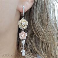 עגילי כסף ארוכים משובצים אבני זרקון בשילוב ציפוי גולדפילד A8646 | תכשיטי כסף 925