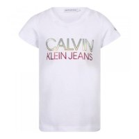 טישירט בנות לוגו CK לבן 4-16