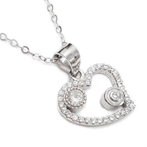 תליון לב מכסף משובץ אבני זרקון  T5996