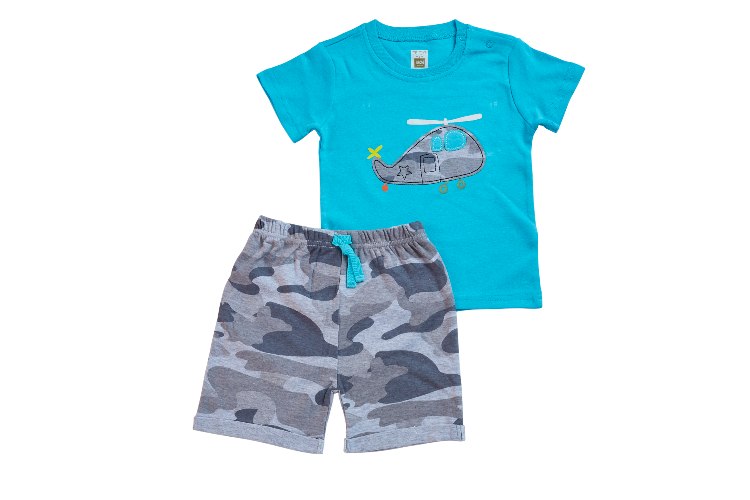 חליפה קצרה הדפס מסוק צבאי תכלת