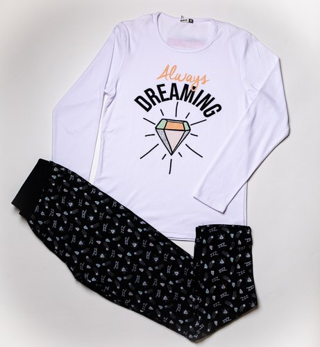 פיג'מת אינטרלוק יהלום לבנה נשים