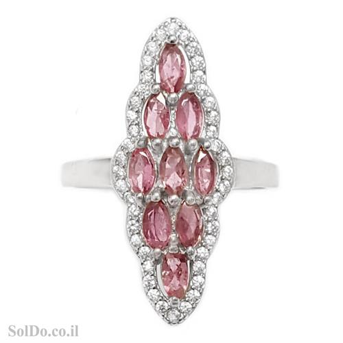 טבעת מכסף משובצת אבני טורמלין ורוד וזרקונים RG8717 | תכשיטי כסף 925 | טבעות כסף