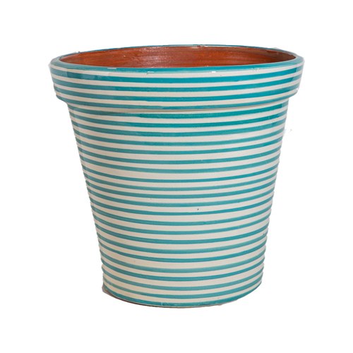 עציץ טורקיז לבן פסים S