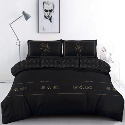 סט מצעים למיטה זוגית 100% כותנה - דגם BLACK & GOLD - שחור זהב