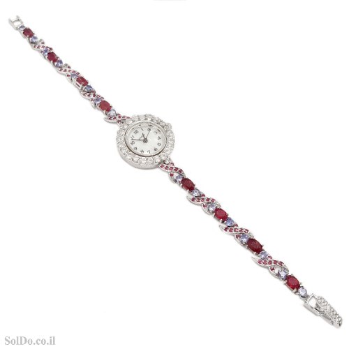 שעון מכסף לאישה משובץ אבני רובי, טנזנית ואבני זרקון SH3273 | תכשיטי כסף