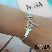 צמיד קשיח פתוח "אמא" עם חריטות + חמסה משובצת דגם LA418