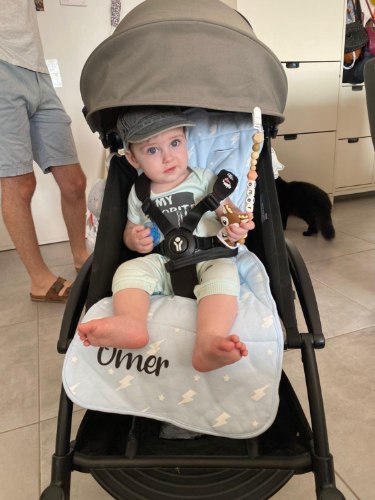 ריפודית דו צדדית איכותית- 100% כותנה עם שם התינוק - דגם תכלת ברקים