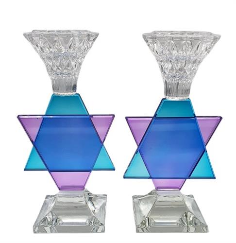 פמוטי קריסטל בעיצוב מגן דוד