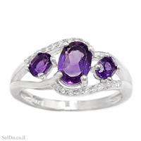 טבעת כסף משובצת אבני אמטיסט וזרקונים RG8757 | תכשיטי כסף 925 | טבעות כסף