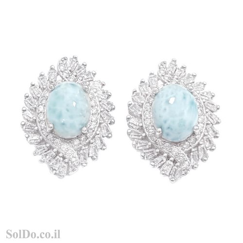 עגילים מכסף בשילוב אבני לרימר ואבני זרקון A8893 | תכשיטי כסף 925 | עגילי כסף